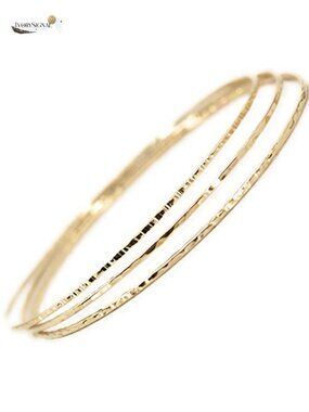 14k Gold Filled Hammered Bangle Set of 3 Textures Slip On Handmade